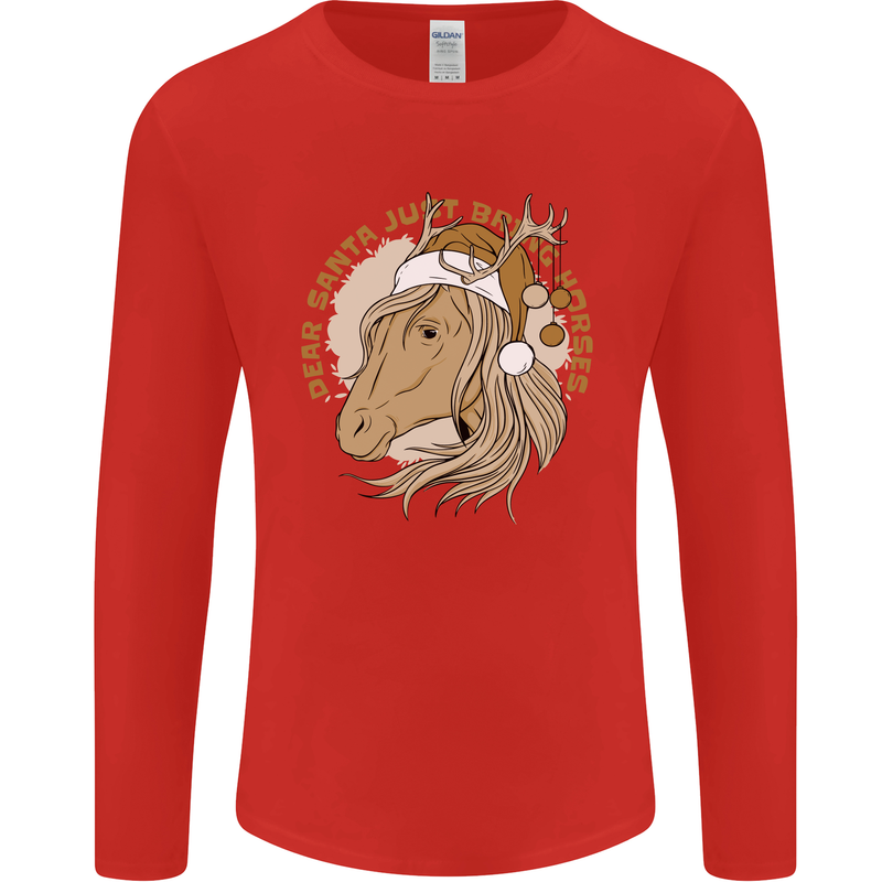 Dear Santa Funny Horse Equestrian Christmas Mens Long Sleeve T-Shirt Red