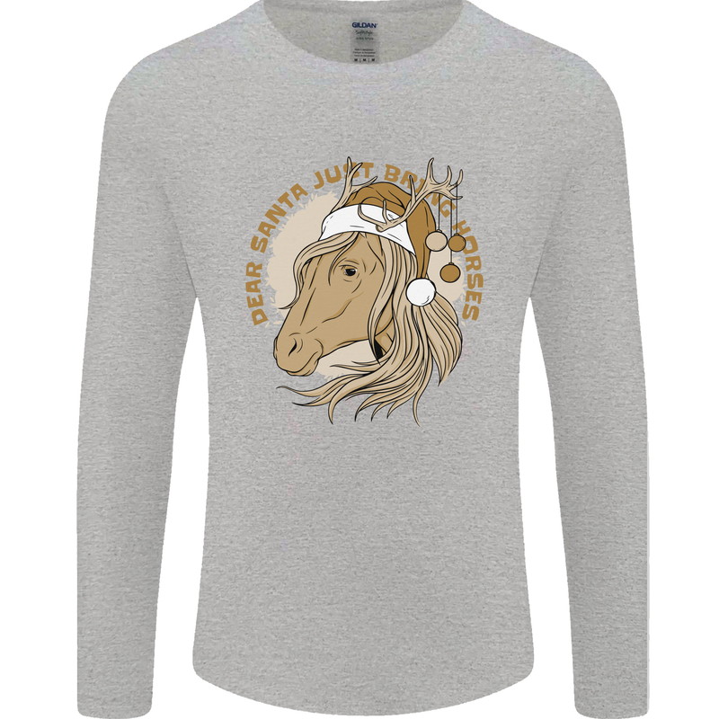 Dear Santa Funny Horse Equestrian Christmas Mens Long Sleeve T-Shirt Sports Grey