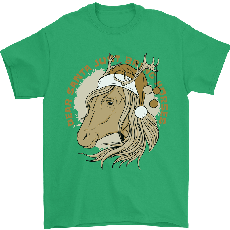 Dear Santa Funny Horse Equestrian Christmas Mens T-Shirt 100% Cotton Irish Green