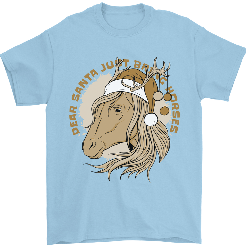 Dear Santa Funny Horse Equestrian Christmas Mens T-Shirt 100% Cotton Light Blue