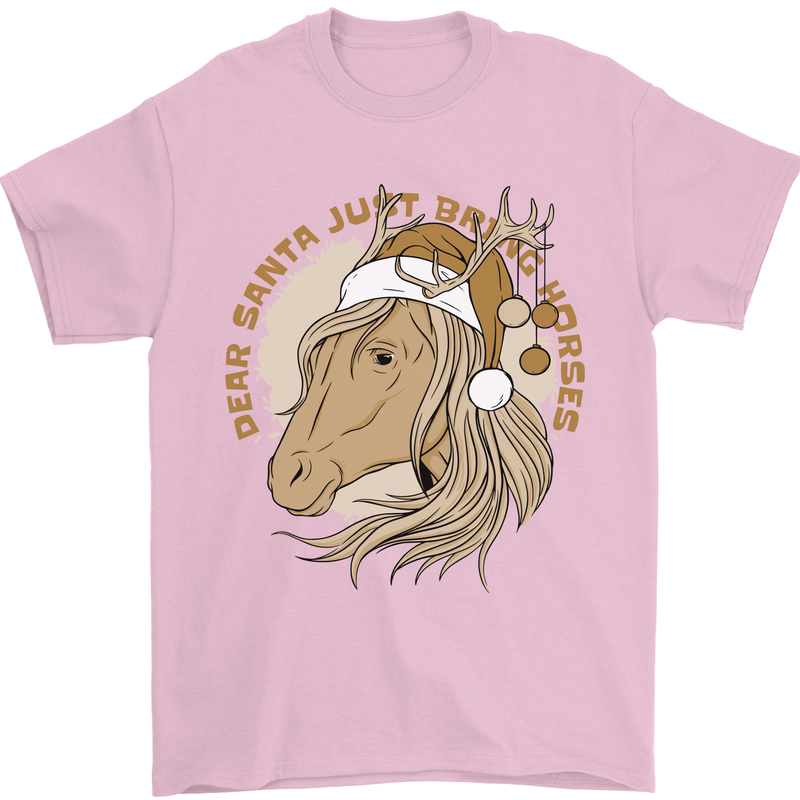 Dear Santa Funny Horse Equestrian Christmas Mens T-Shirt 100% Cotton Light Pink