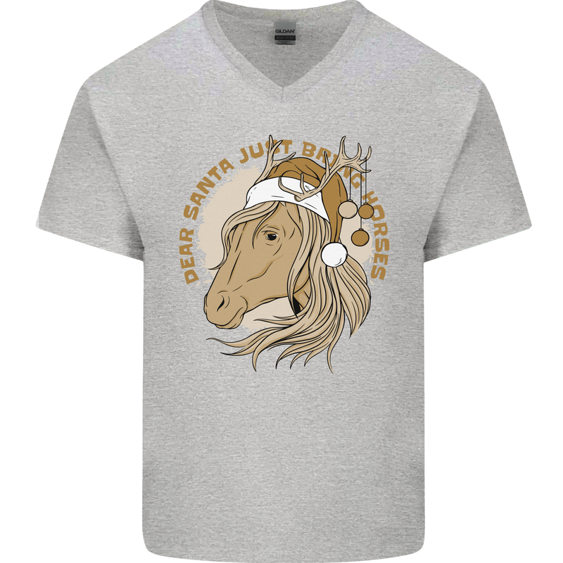 Dear Santa Funny Horse Equestrian Christmas Mens V-Neck Cotton T-Shirt Sports Grey