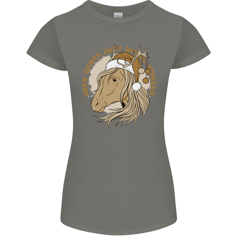 Dear Santa Funny Horse Equestrian Christmas Womens Petite Cut T-Shirt Charcoal