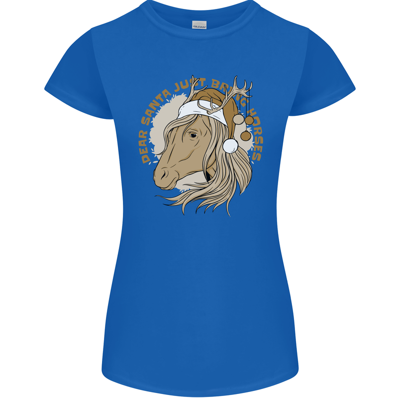 Dear Santa Funny Horse Equestrian Christmas Womens Petite Cut T-Shirt Royal Blue
