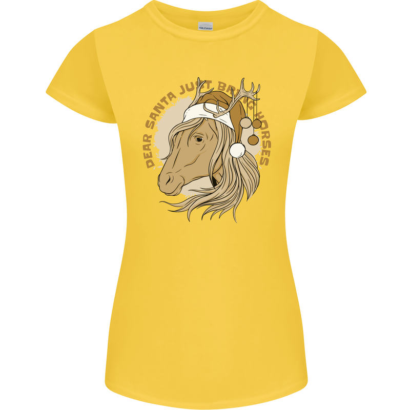 Dear Santa Funny Horse Equestrian Christmas Womens Petite Cut T-Shirt Yellow