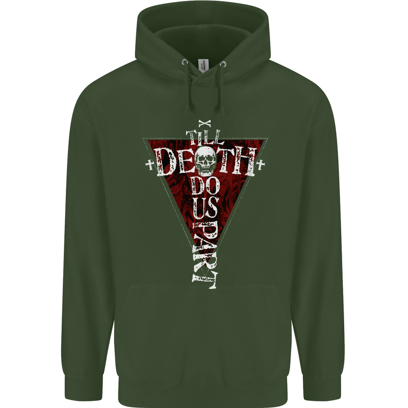 Death Do Us Part Gothic Skull Biker Cross Childrens Kids Hoodie Forest Green