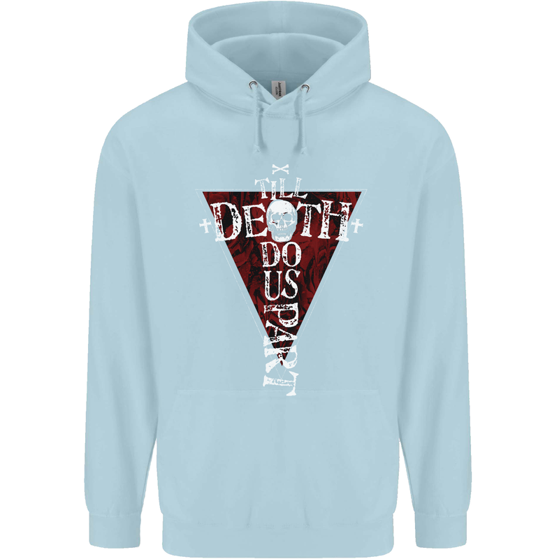 Death Do Us Part Gothic Skull Biker Cross Childrens Kids Hoodie Light Blue