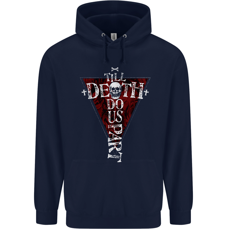 Death Do Us Part Gothic Skull Biker Cross Childrens Kids Hoodie Navy Blue