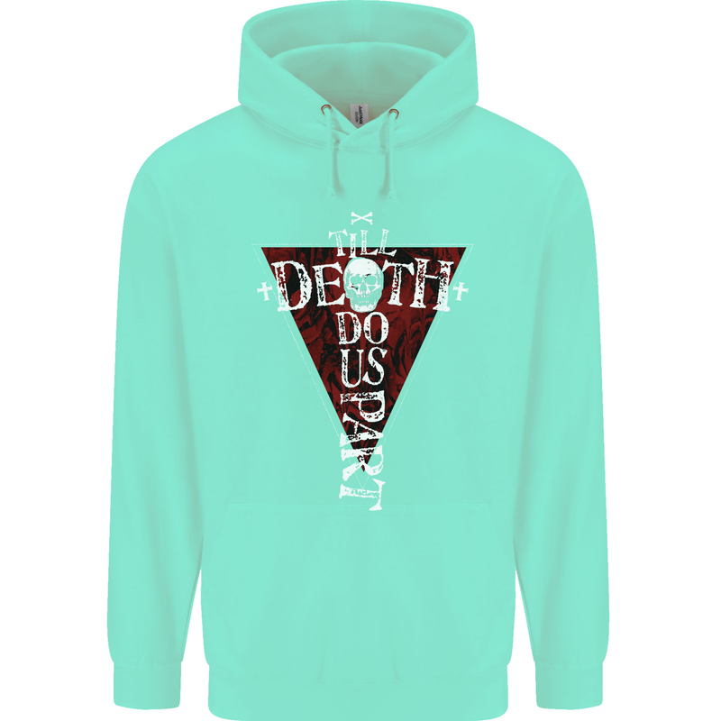 Death Do Us Part Gothic Skull Biker Cross Childrens Kids Hoodie Peppermint