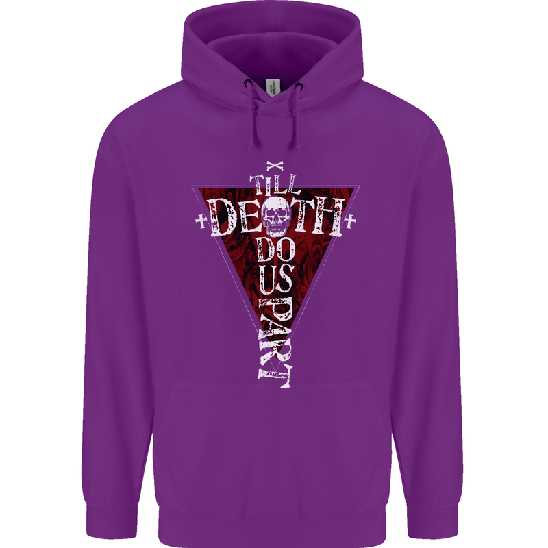 Death Do Us Part Gothic Skull Biker Cross Childrens Kids Hoodie Purple