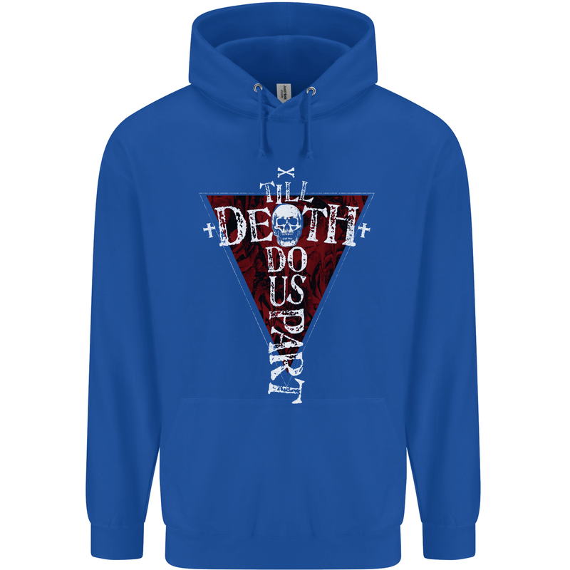 Death Do Us Part Gothic Skull Biker Cross Childrens Kids Hoodie Royal Blue