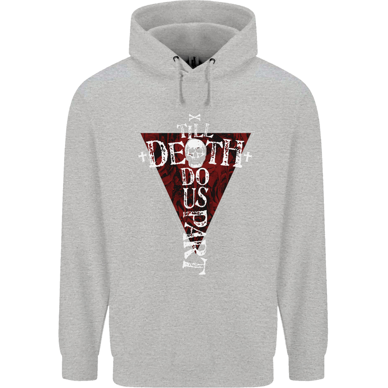 Death Do Us Part Gothic Skull Biker Cross Childrens Kids Hoodie Sports Grey