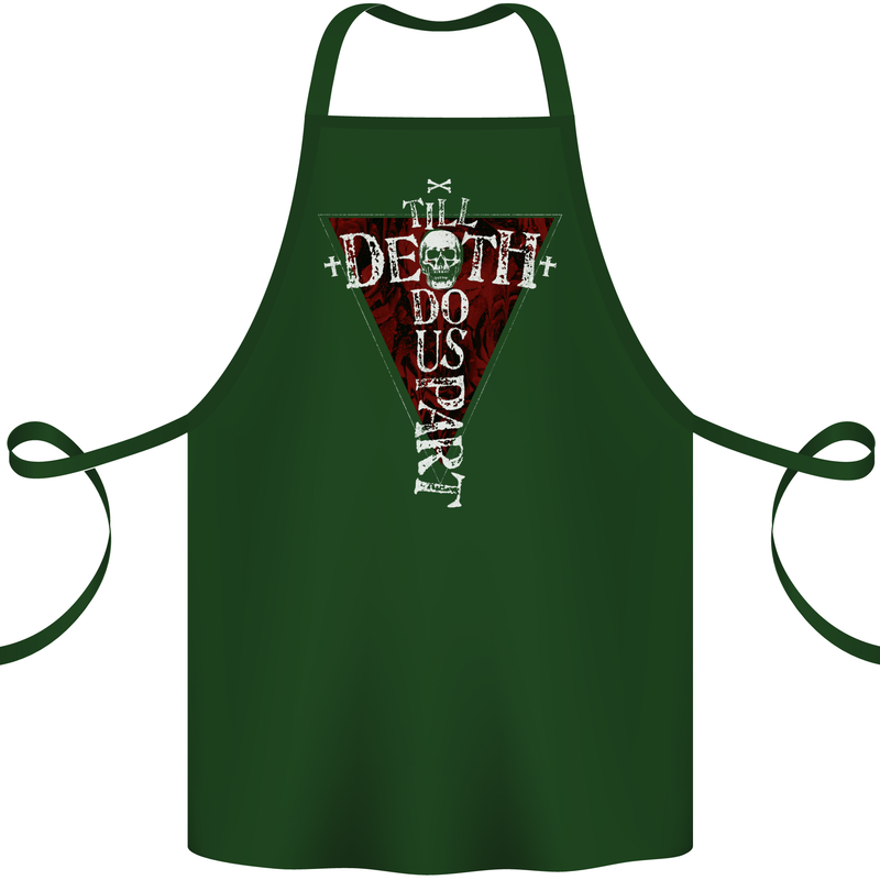 Death Do Us Part Gothic Skull Biker Cross Cotton Apron 100% Organic Forest Green