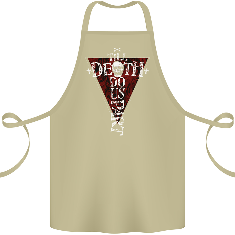 Death Do Us Part Gothic Skull Biker Cross Cotton Apron 100% Organic Khaki