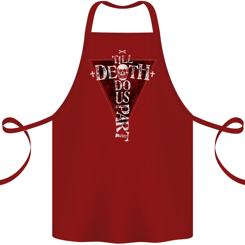 Death Do Us Part Gothic Skull Biker Cross Cotton Apron 100% Organic Maroon