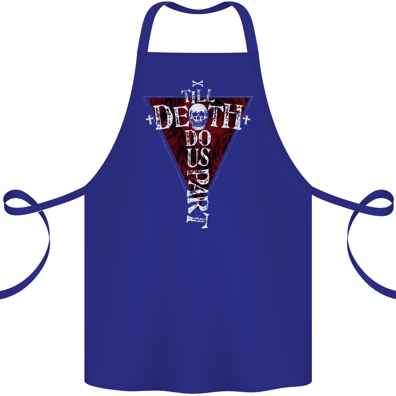 Death Do Us Part Gothic Skull Biker Cross Cotton Apron 100% Organic Royal Blue