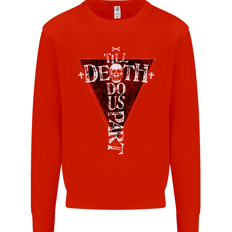 Death Do Us Part Gothic Skull Biker Cross Kids Sweatshirt Jumper Bright Red