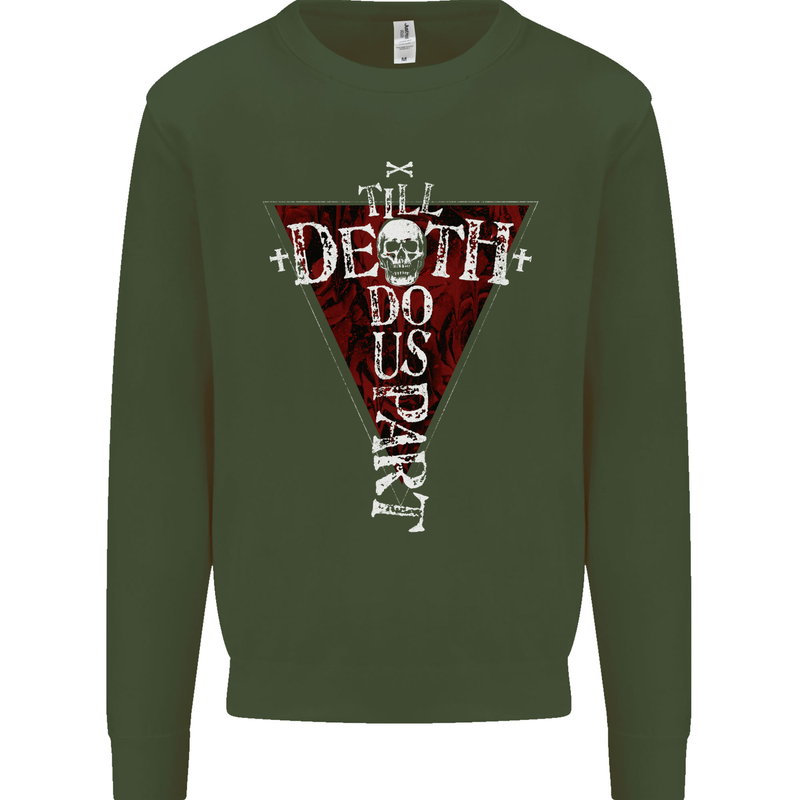 Death Do Us Part Gothic Skull Biker Cross Kids Sweatshirt Jumper Forest Green