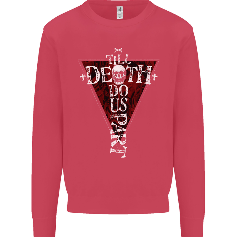 Death Do Us Part Gothic Skull Biker Cross Kids Sweatshirt Jumper Heliconia