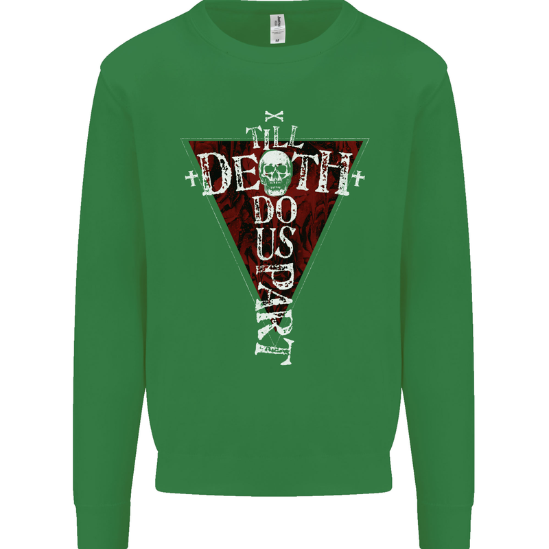 Death Do Us Part Gothic Skull Biker Cross Kids Sweatshirt Jumper Irish Green