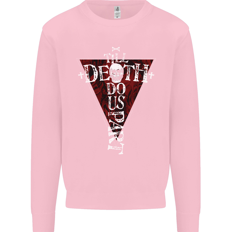 Death Do Us Part Gothic Skull Biker Cross Kids Sweatshirt Jumper Light Pink