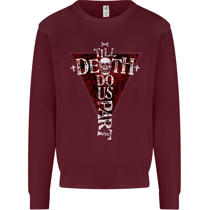 Death Do Us Part Gothic Skull Biker Cross Kids Sweatshirt Jumper Maroon