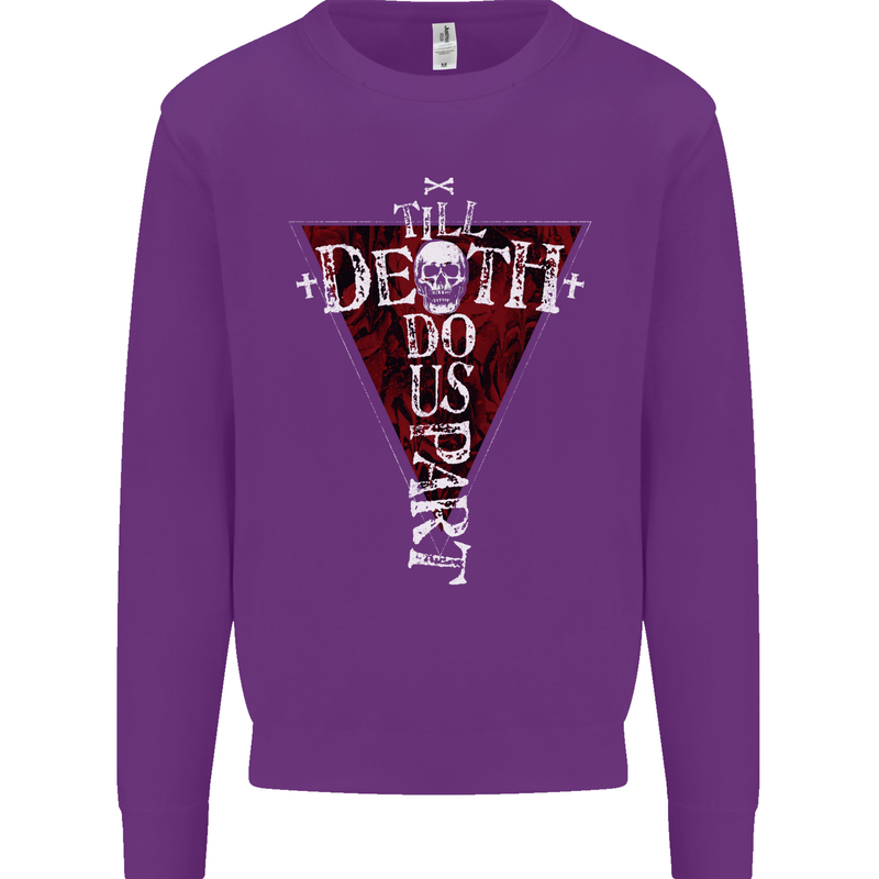 Death Do Us Part Gothic Skull Biker Cross Kids Sweatshirt Jumper Purple