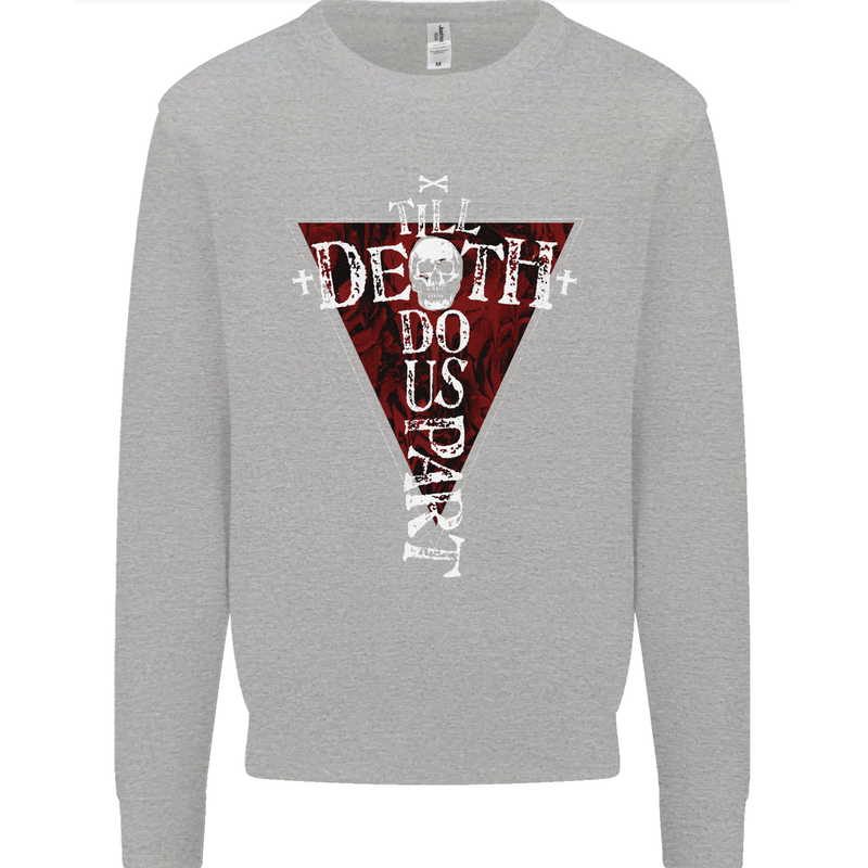 Death Do Us Part Gothic Skull Biker Cross Kids Sweatshirt Jumper Sports Grey