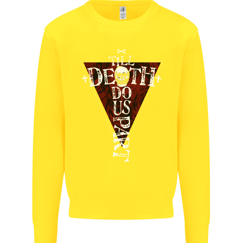 Death Do Us Part Gothic Skull Biker Cross Kids Sweatshirt Jumper Yellow