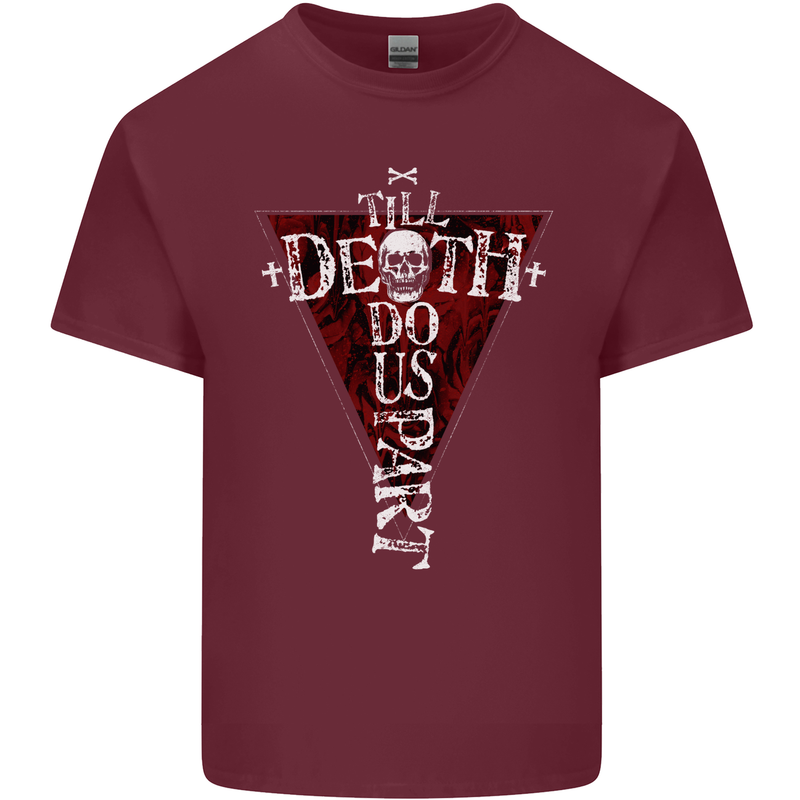 Death Do Us Part Gothic Skull Biker Cross Mens Cotton T-Shirt Tee Top Maroon