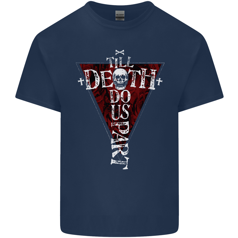 Death Do Us Part Gothic Skull Biker Cross Mens Cotton T-Shirt Tee Top Navy Blue