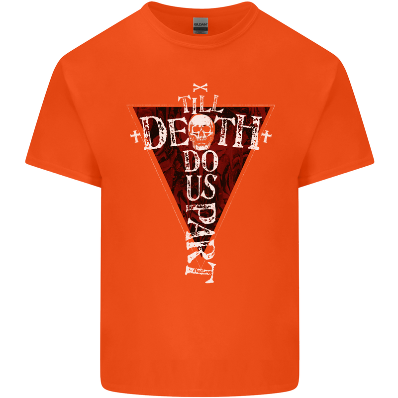 Death Do Us Part Gothic Skull Biker Cross Mens Cotton T-Shirt Tee Top Orange