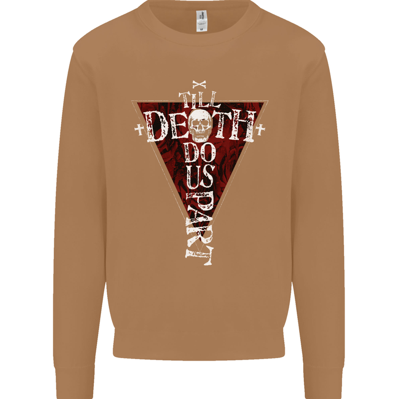 Death Do Us Part Gothic Skull Biker Cross Mens Sweatshirt Jumper Caramel Latte