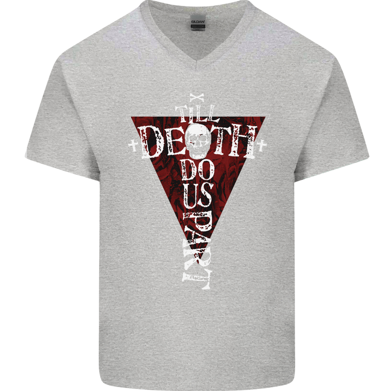 Death Do Us Part Gothic Skull Biker Cross Mens V-Neck Cotton T-Shirt Sports Grey