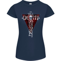 Death Do Us Part Gothic Skull Biker Cross Womens Petite Cut T-Shirt Navy Blue