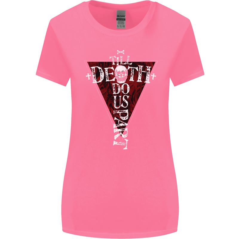 Death Do Us Part Gothic Skull Biker Cross Womens Wider Cut T-Shirt Azalea