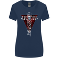 Death Do Us Part Gothic Skull Biker Cross Womens Wider Cut T-Shirt Navy Blue