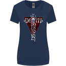 Death Do Us Part Gothic Skull Biker Cross Womens Wider Cut T-Shirt Navy Blue