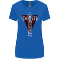 Death Do Us Part Gothic Skull Biker Cross Womens Wider Cut T-Shirt Royal Blue