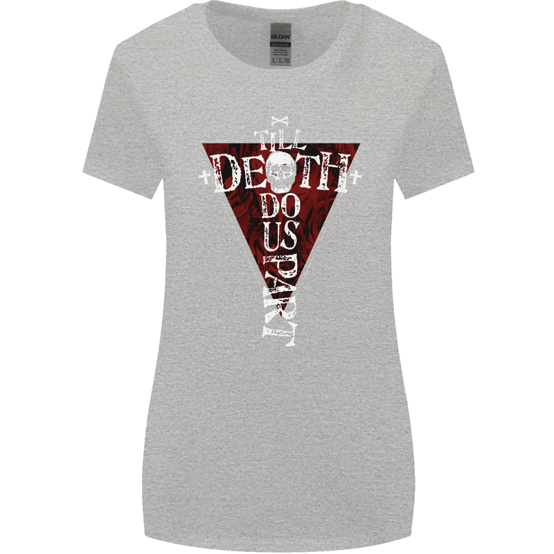 Death Do Us Part Gothic Skull Biker Cross Womens Wider Cut T-Shirt Sports Grey