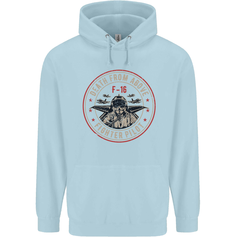 Death From Above F-16 Fighter Pilot RAF Childrens Kids Hoodie Light Blue
