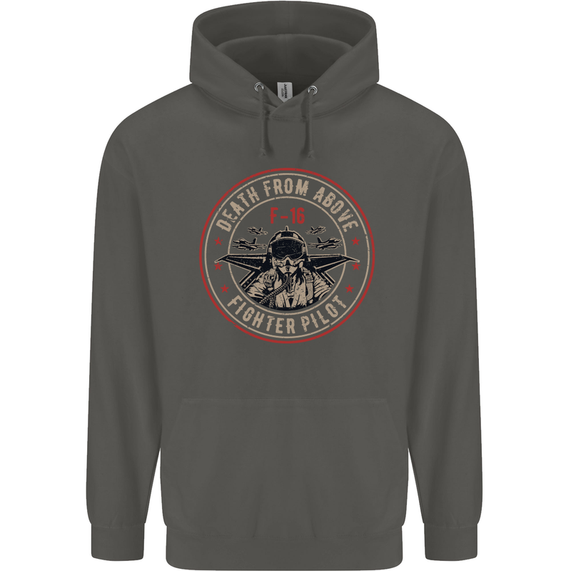 Death From Above F-16 Fighter Pilot RAF Childrens Kids Hoodie Storm Grey