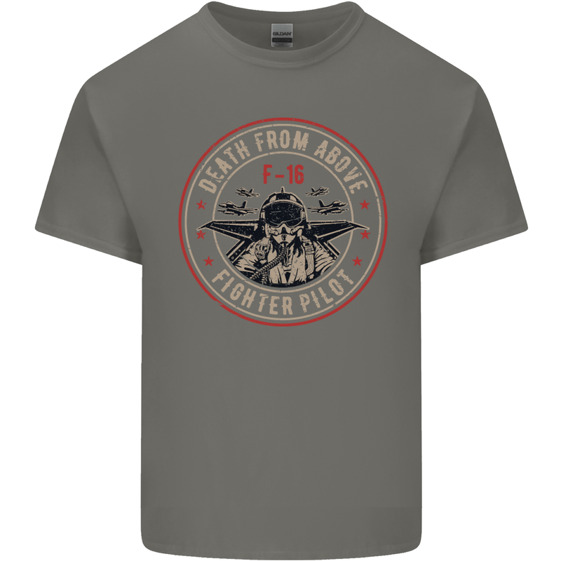 Death From Above F-16 Fighter Pilot RAF Kids T-Shirt Childrens Charcoal
