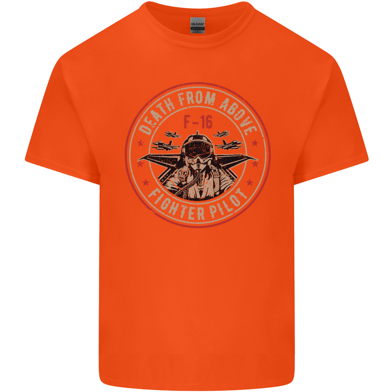Death From Above F-16 Fighter Pilot RAF Kids T-Shirt Childrens Orange