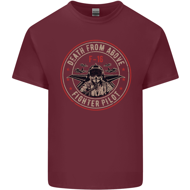 Death From Above F-16 Fighter Pilot RAF Mens Cotton T-Shirt Tee Top Maroon
