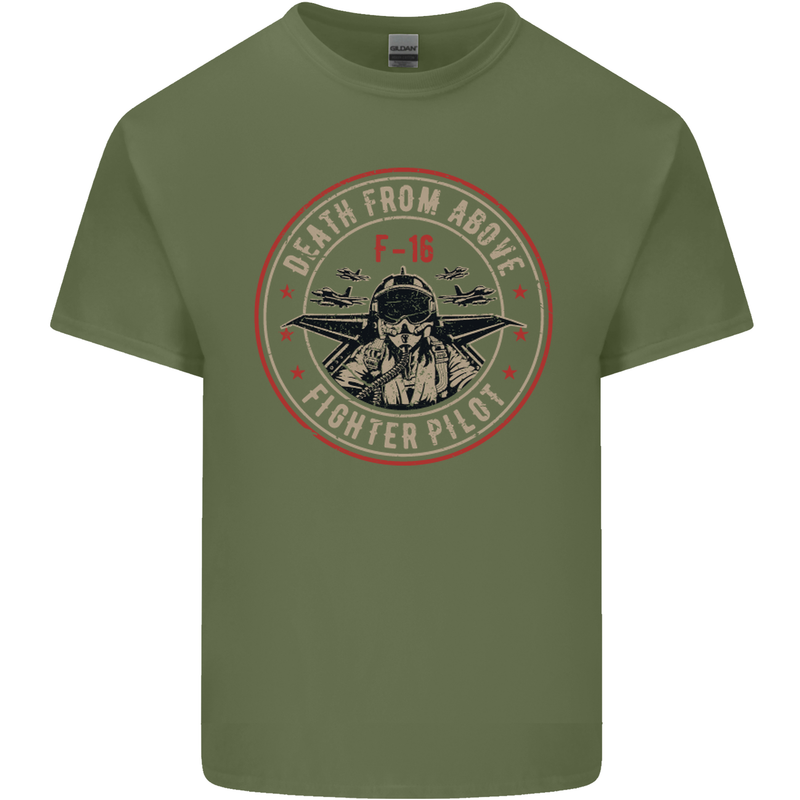 Death From Above F-16 Fighter Pilot RAF Mens Cotton T-Shirt Tee Top Military Green