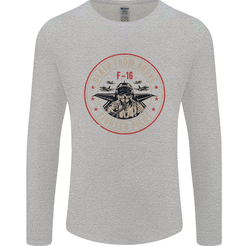Death From Above F-16 Fighter Pilot RAF Mens Long Sleeve T-Shirt Sports Grey