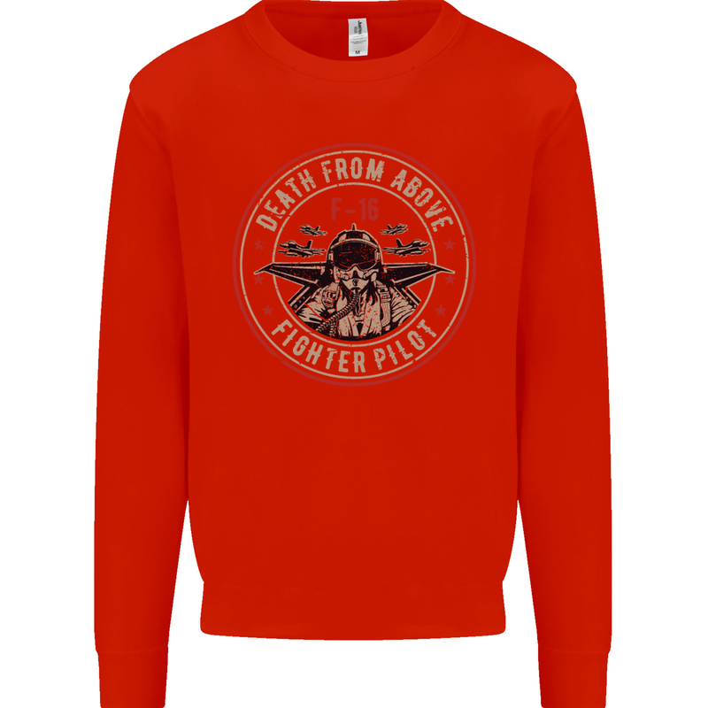 Death From Above F-16 Fighter Pilot RAF Mens Sweatshirt Jumper Bright Red