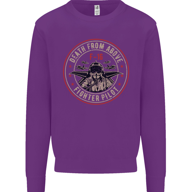 Death From Above F-16 Fighter Pilot RAF Mens Sweatshirt Jumper Purple