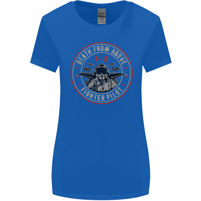 Death From Above F-16 Fighter Pilot RAF Womens Wider Cut T-Shirt Royal Blue